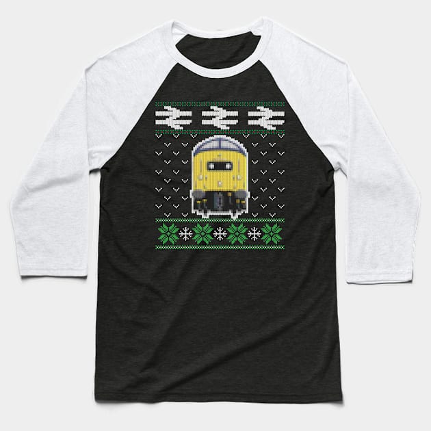 Christmas Train Ugly Sweater Jumper Style Locomotive Baseball T-Shirt by BeesTeez